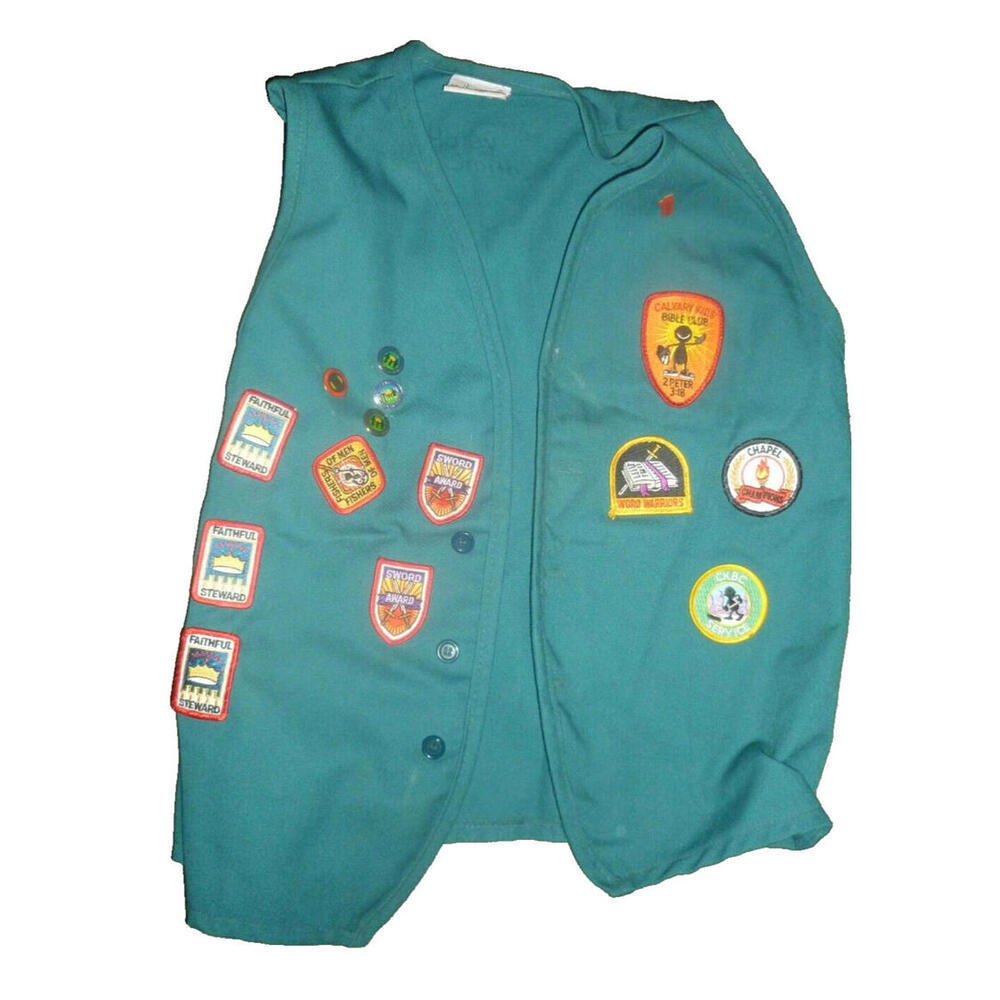 Vintage Calvary Kids Bible Club Patches Awards Vest‎ Pins sz M Medium